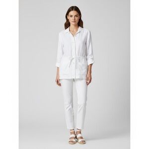 Jones New York Sport Off-White Linen Button-Up Top with Drawstring Medium Petite